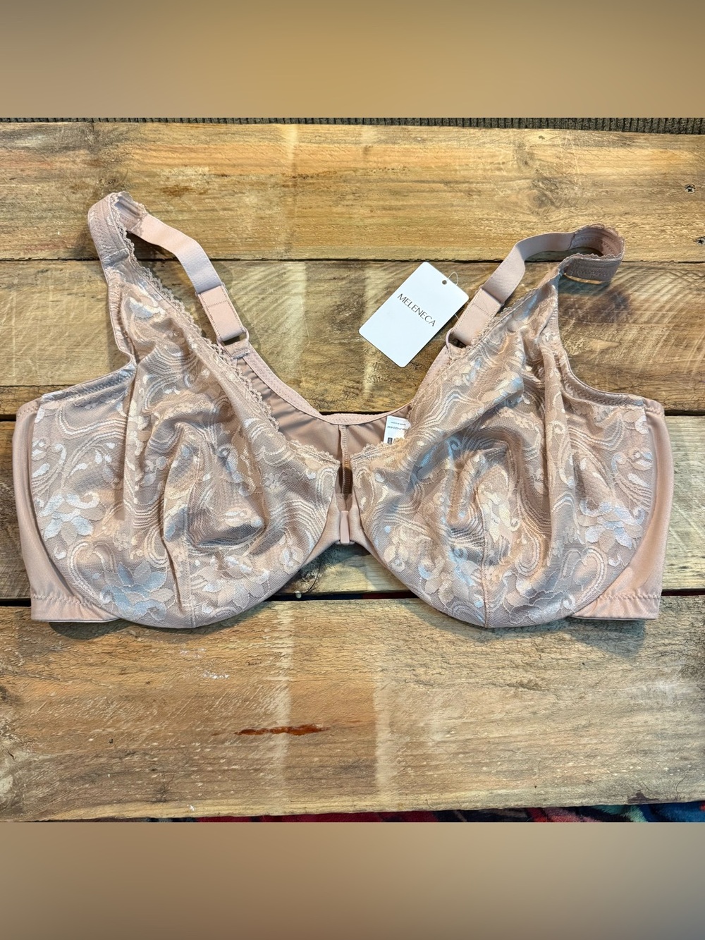 NWT Meleneca Women's Plus Size 48 DD Unlined Lace Underwire Front Closure Bra